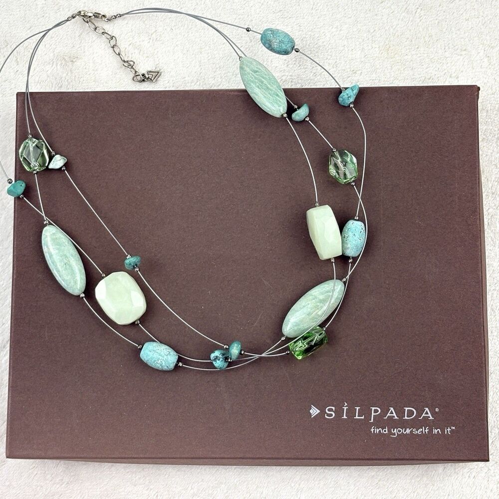 SILPADA N2021 Sterling Silver Serpentine Amazonite Howlite Glass Strand Necklace - Picture 4 of 4